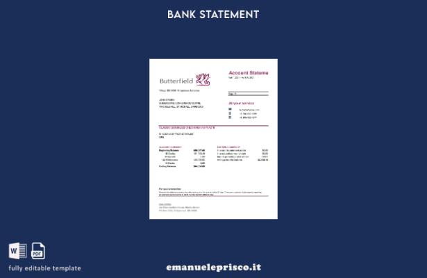modello Excel di estratto conto bancario Barbados Butterfield in stile verificat